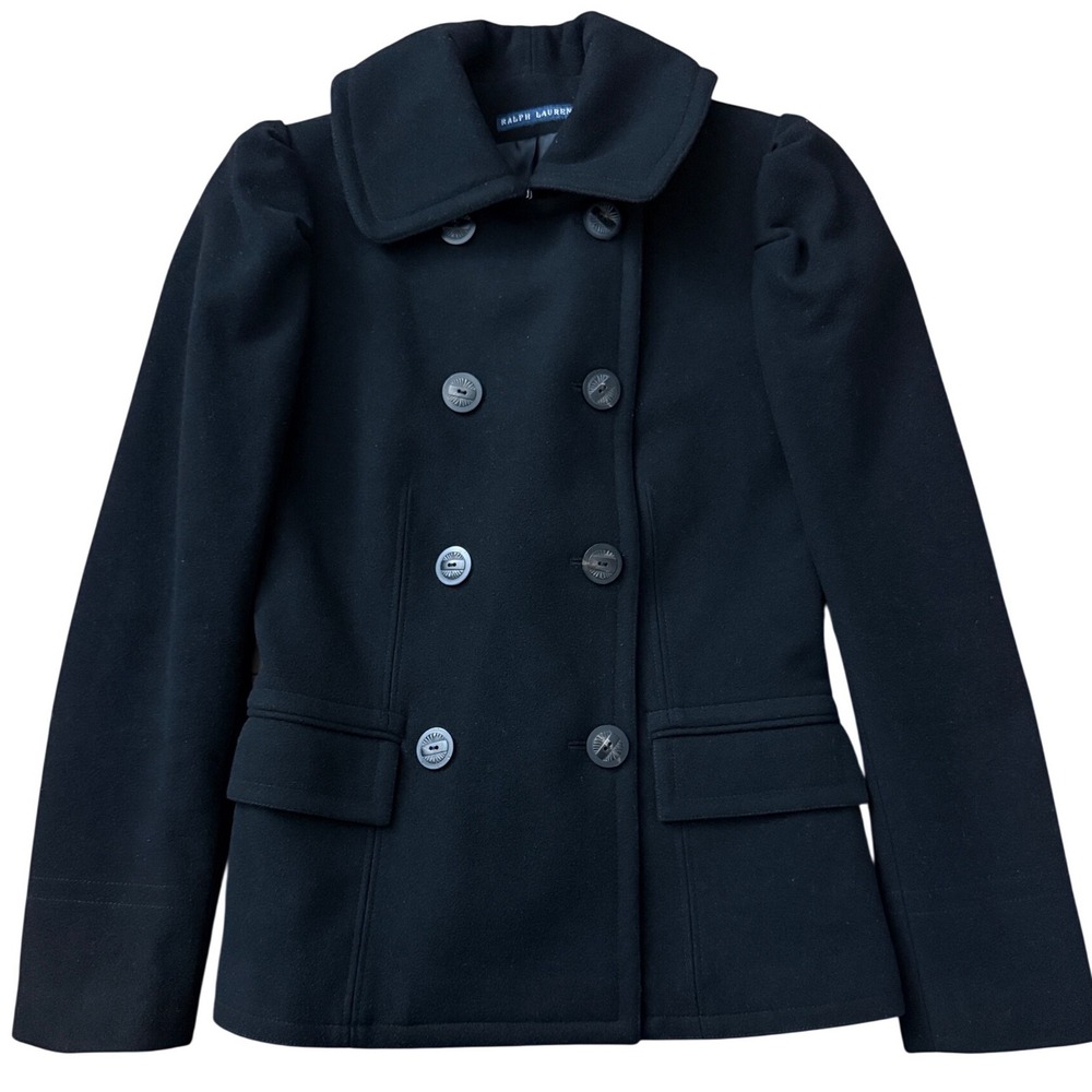 VTG Ralph Lauren Nicolo Peacoat Black Wool Cashmere Puff Sleeve Jacket Womens 6
